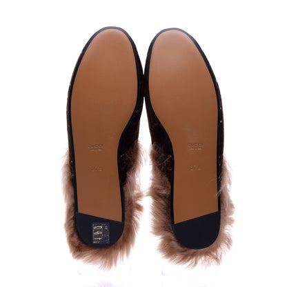 Gucci Velvet GG Monogram Fur Womens Princetown Slippers 37.5 Brown Black Natural 15 of 20