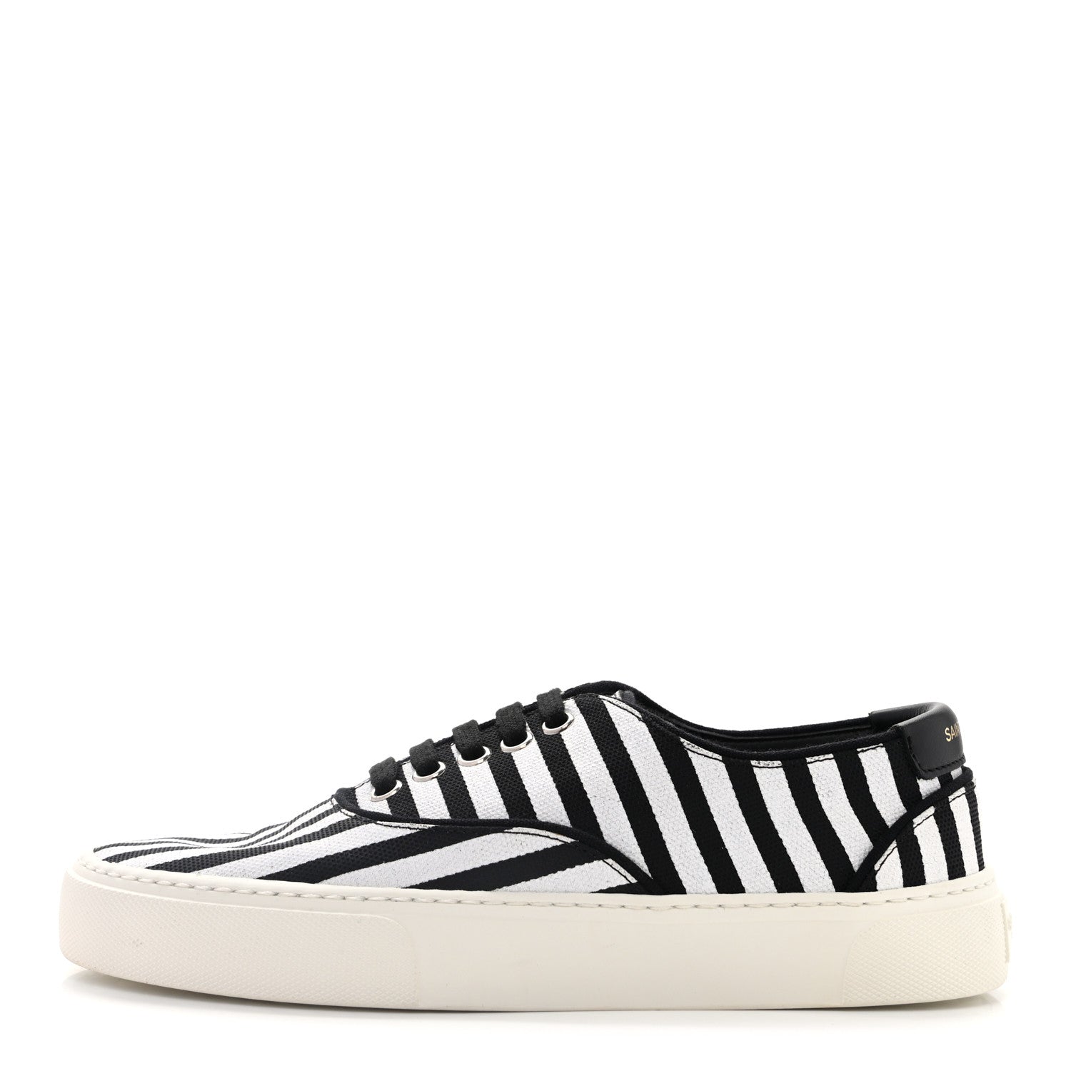 Saint Laurent Canvas Striped Venice Low Top Sneakers 36.5 Black White 1 of 12