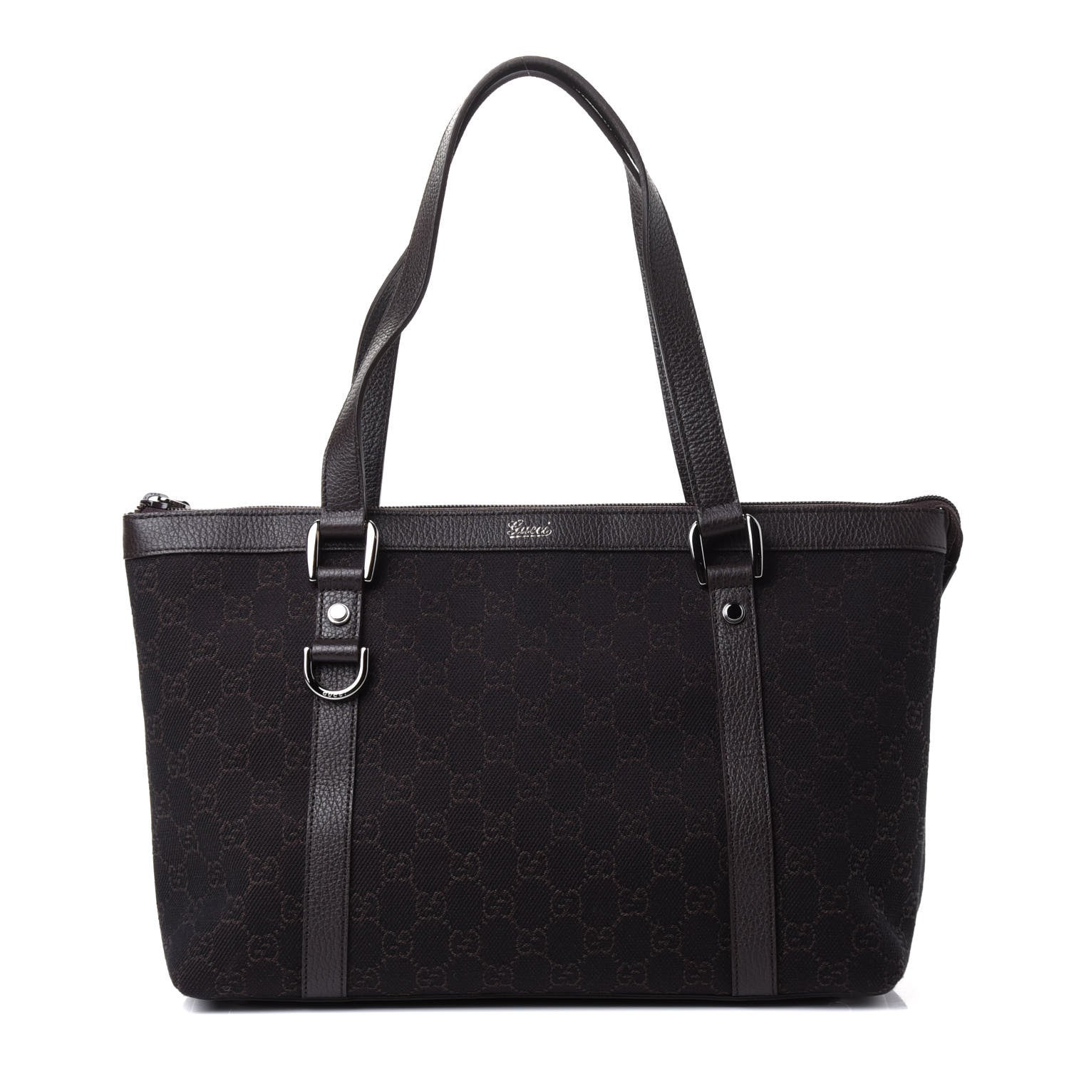 Gucci Denim Monogram Medium Abbey Tote Dark Brown 1 of 8