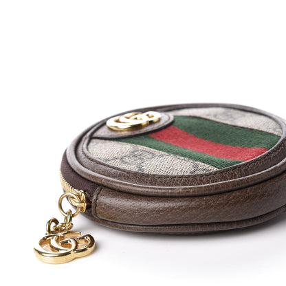Gucci GG Supreme Monogram Web Ophidia Round Coin Purse Beige New Acero 5 of 9