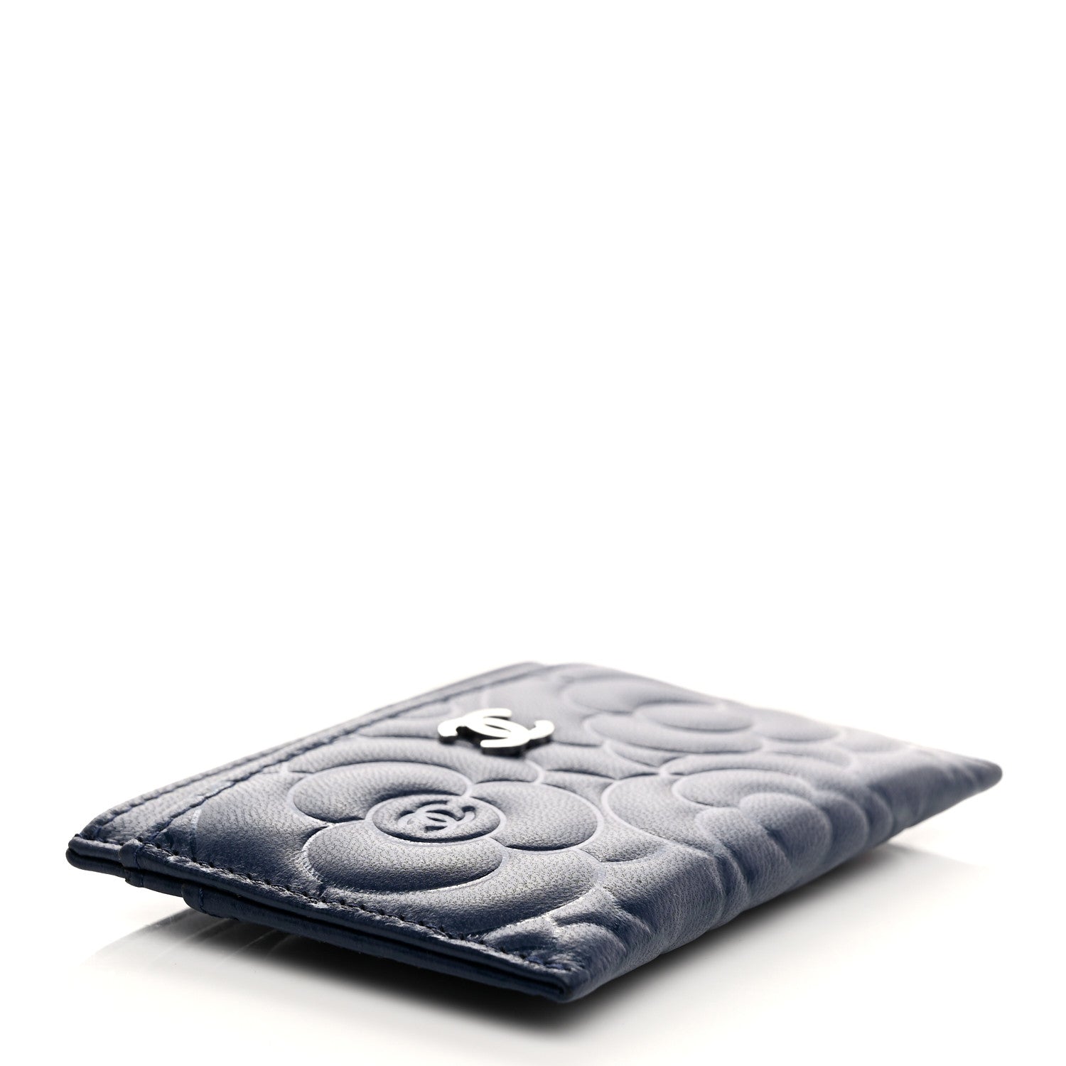 Chanel Lambskin Camellia Embossed Card Holder Navy 4 of 9