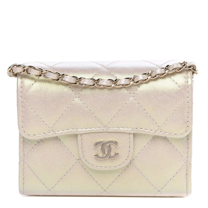 Chanel Iridescent Lambskin Quilted Flap Card Holder On Chain Ivory 1 of 9