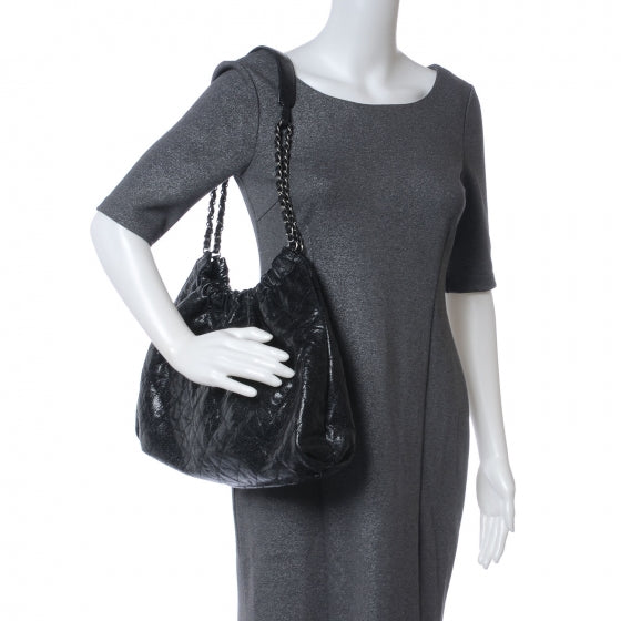 Caviar Quilted Large Elastic Tote Black