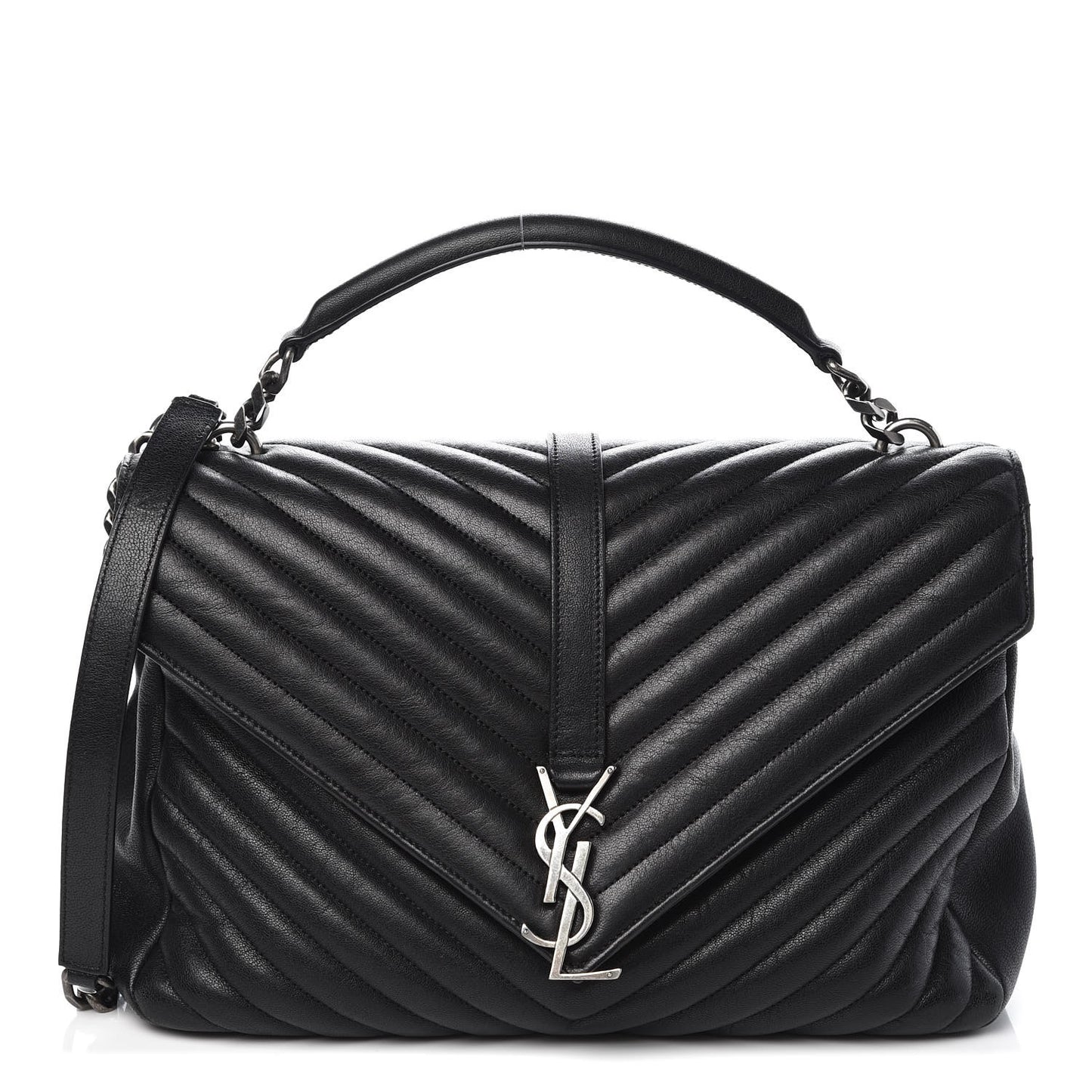 Sheepskin Matelasse Chevron Monogram Large College Satchel Black