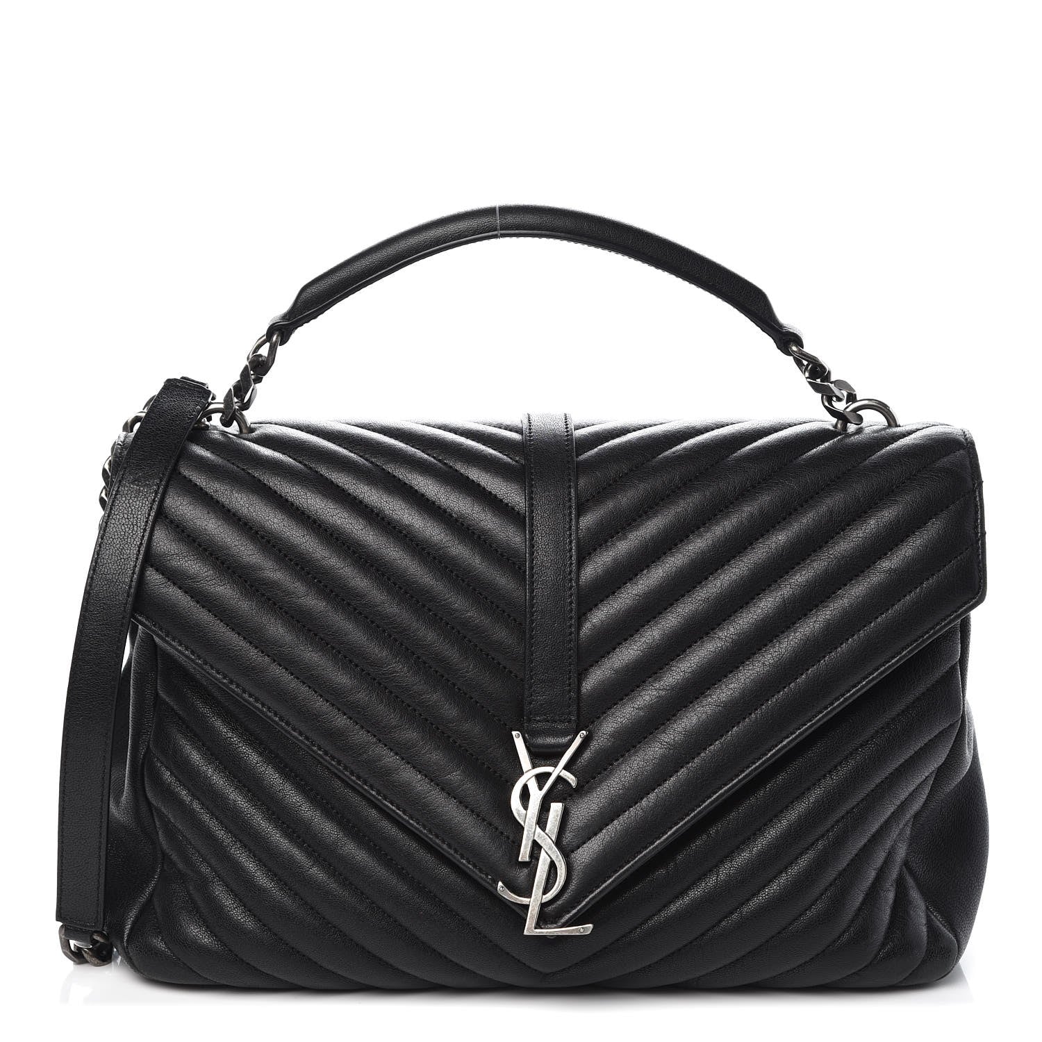 Saint Laurent Sheepskin Matelasse Chevron Monogram Large College Satchel Black 1 of 13
