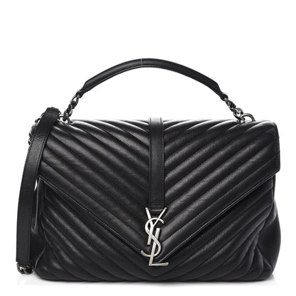 Saint Laurent Sheepskin Matelasse Chevron Monogram Large College Satchel Black 1 of 13