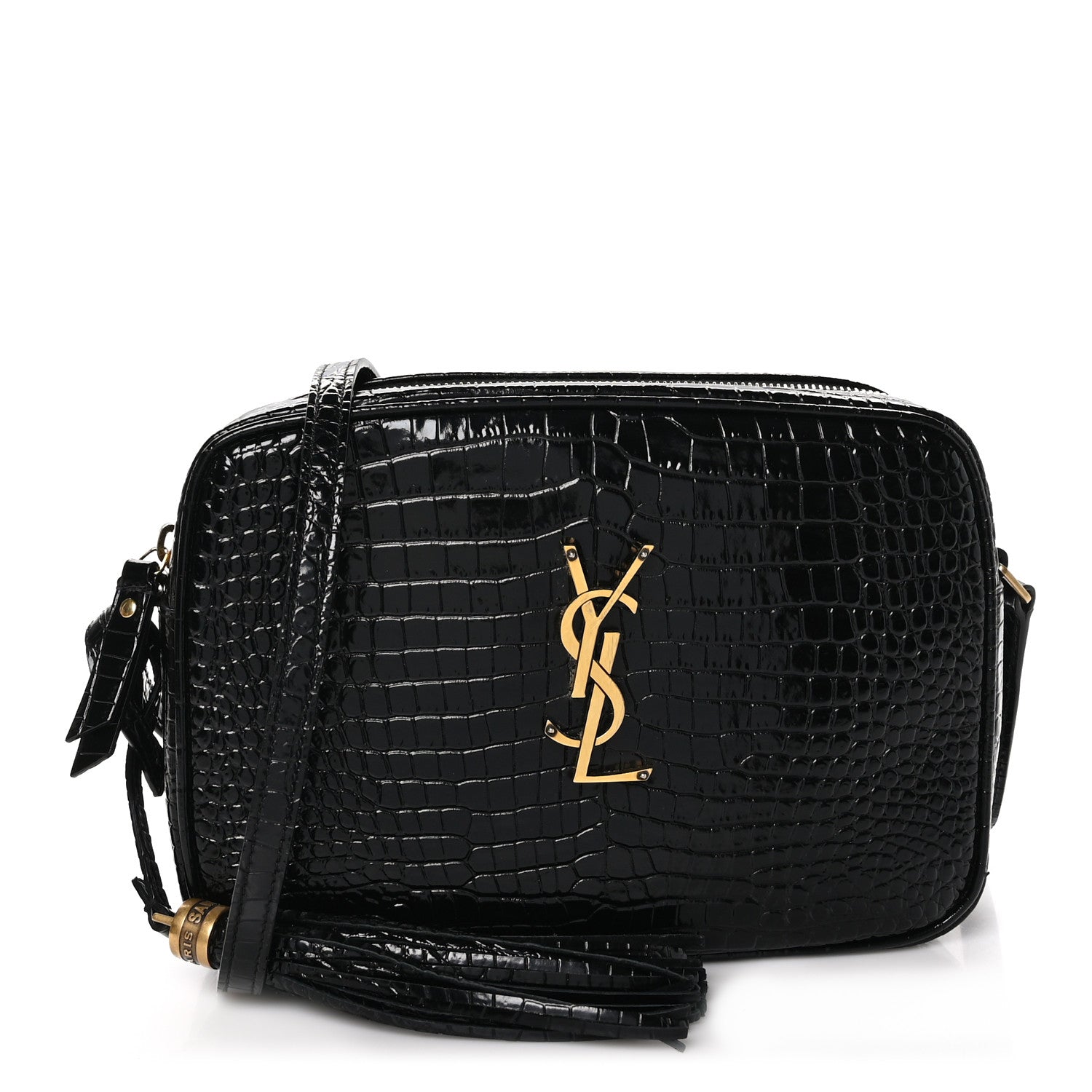 Saint Laurent Patent Calfskin Crocodile Embossed Monogram Lou Camera Bag Black 1 of 11