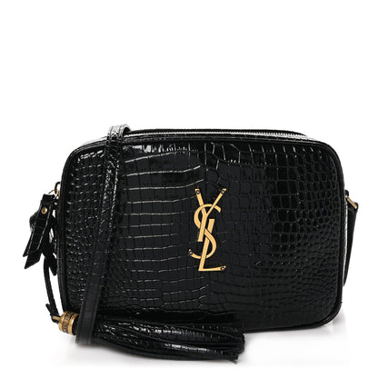Saint Laurent Patent Calfskin Crocodile Embossed Monogram Lou Camera Bag Black 1 of 11