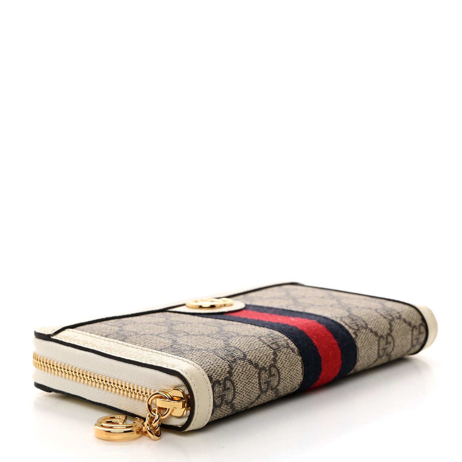 Gucci GG Supreme Monogram Textured Dollar Calfskin Web Ophidia Zip Around Wallet Beige Ebony Mystic White 4 of 8