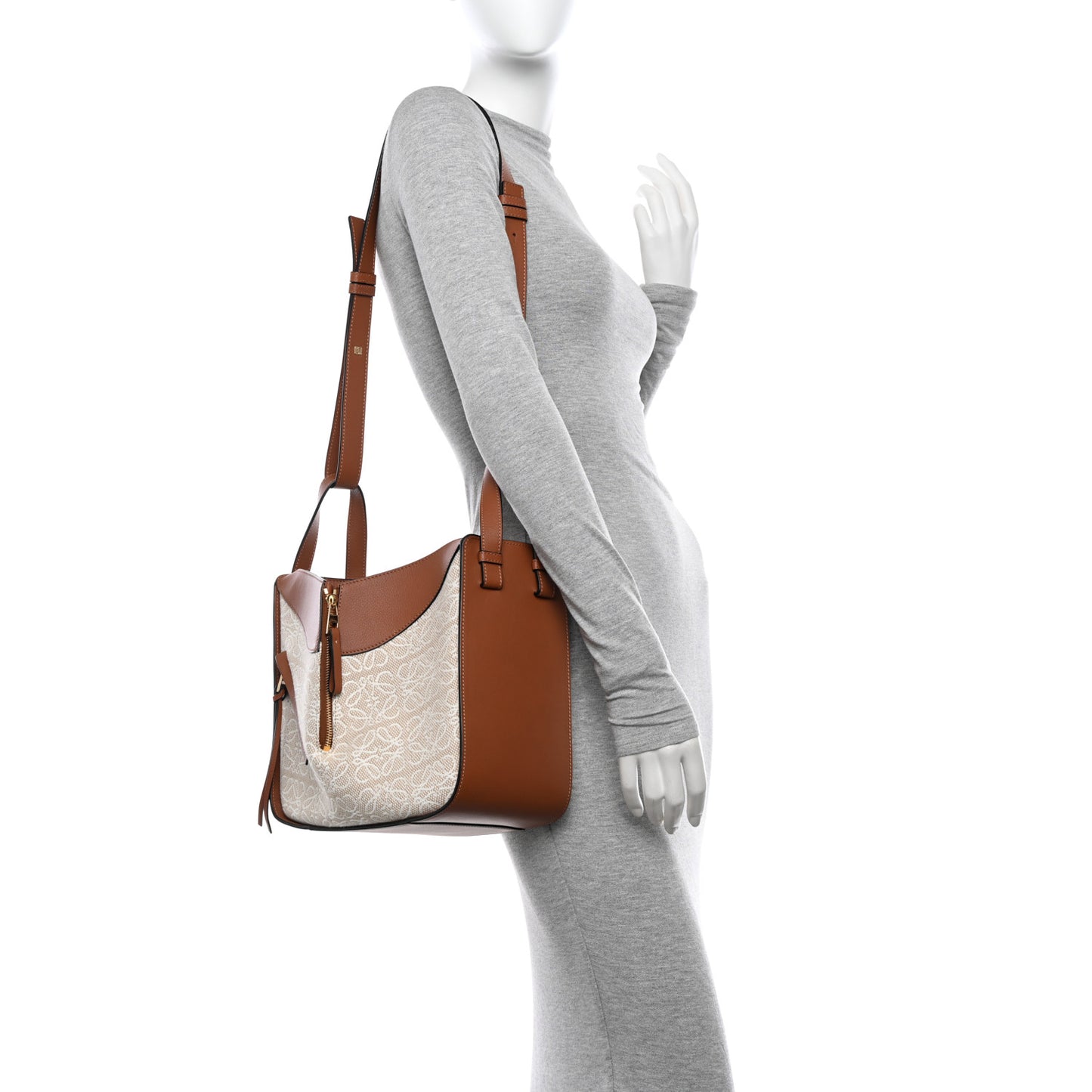 Calfskin Canvas Anagram Small Hammock Shoulder Bag Ecru Tan