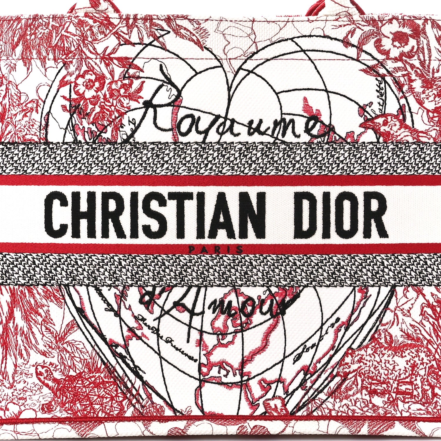 Christian Dior Canvas Embroidered Medium Dioramour D-Royaume Book Tote Red Multicolor 8 of 10