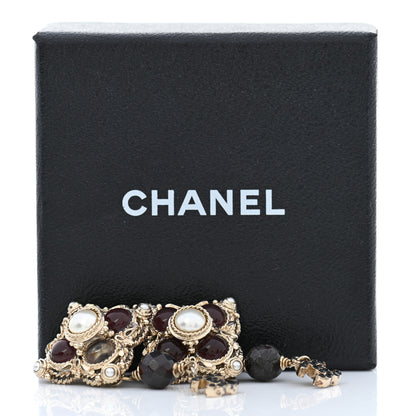 Chanel Pearl Bead CC Drop Clip On Earrings Black Gold 5 of 5