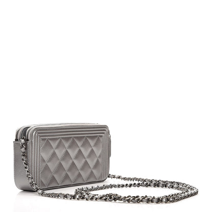 Chanel Metallic Caviar Quilted Small Boy Clutch With Chain Silver 3 of 9