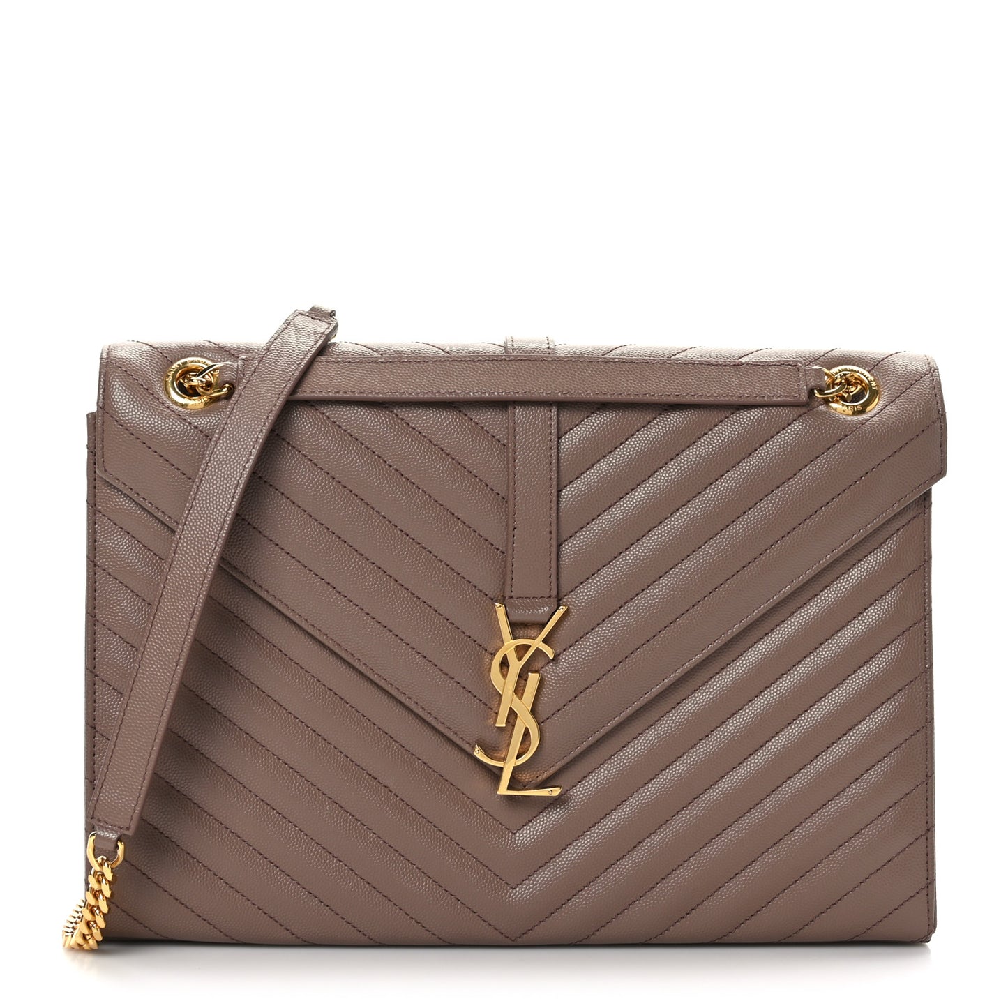 Grain De Poudre Matelasse Chevron Large Monogram Satchel Dark Latte