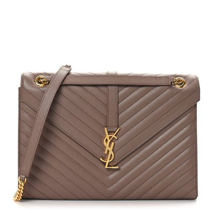Saint Laurent Grain De Poudre Matelasse Chevron Large Monogram Satchel Dark Latte 1 of 9