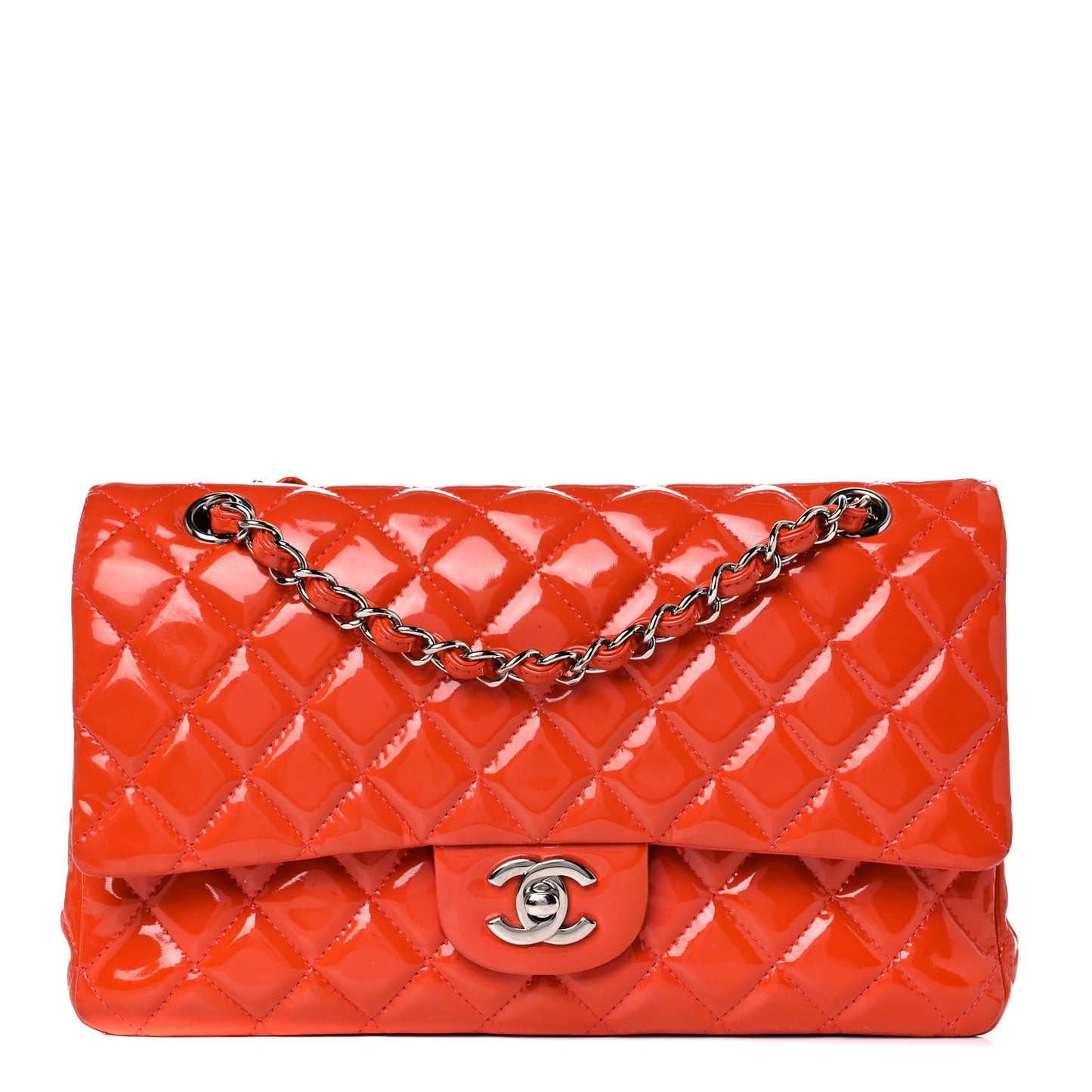 Patent Quilted Medium Double Flap Orange