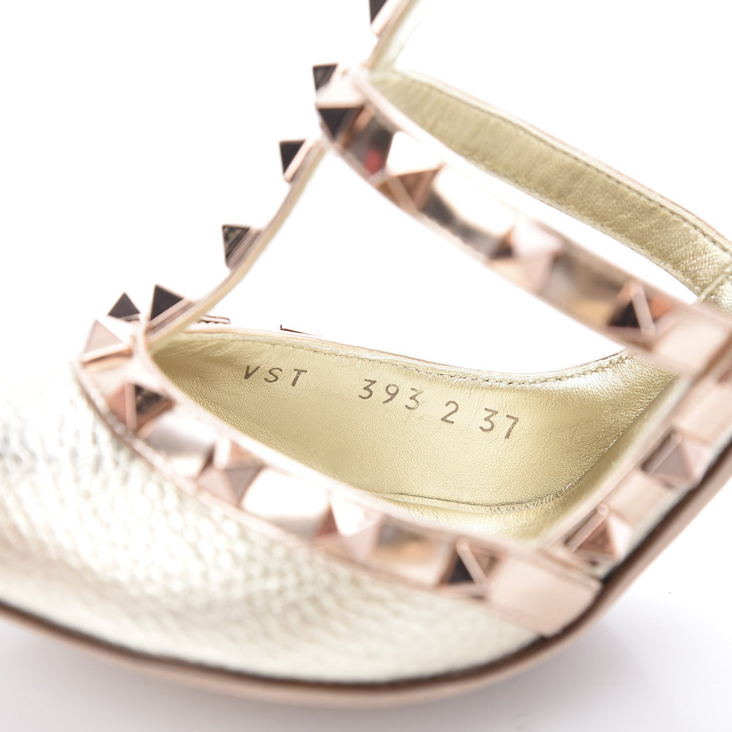 Metallic Pebbled Calfskin Rockstud Ankle Strap 100mm Pumps 37 Rame Sahara