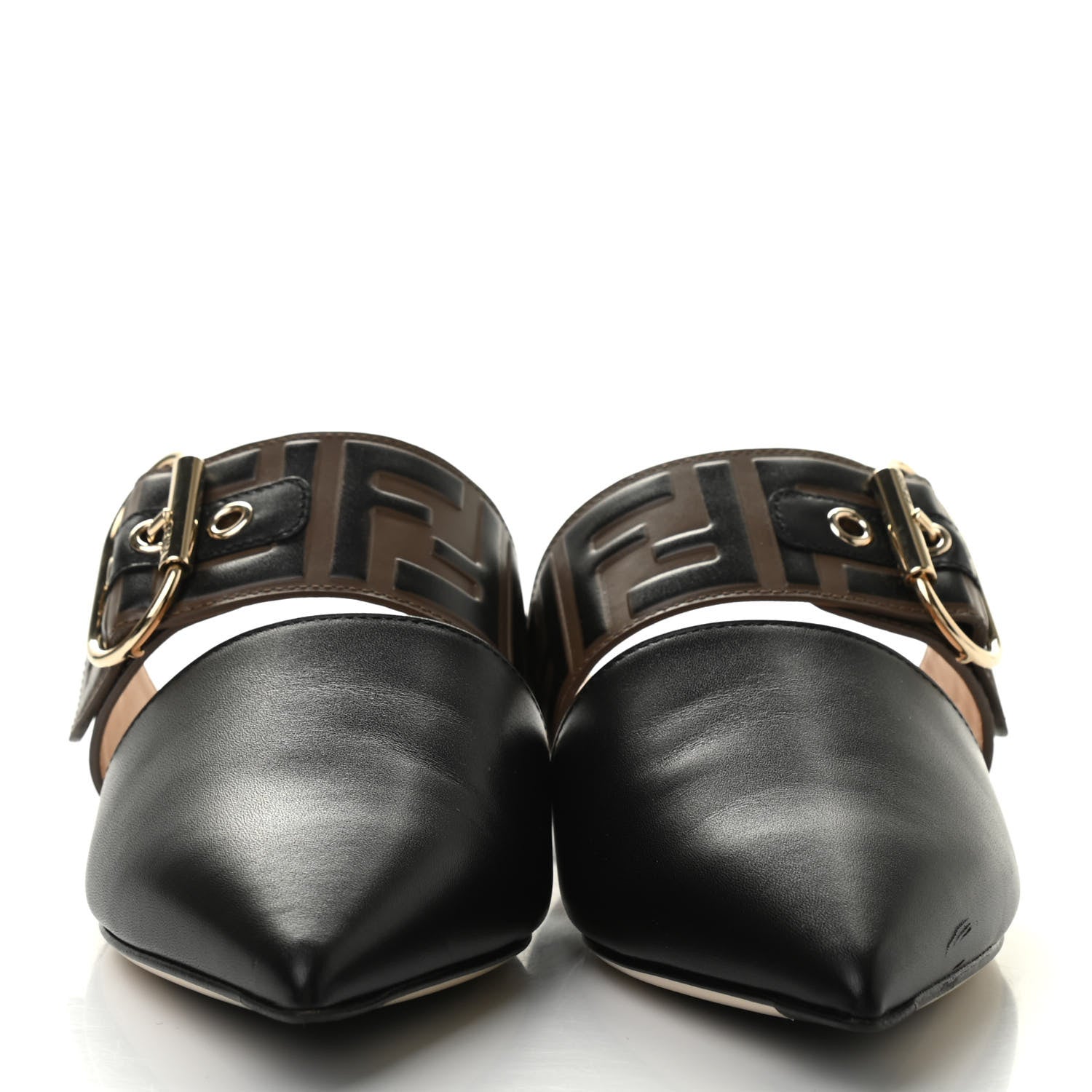 Fendi Vitello FF Embossed Buckle Flat Mules 35.5 Maya Black 2 of 9