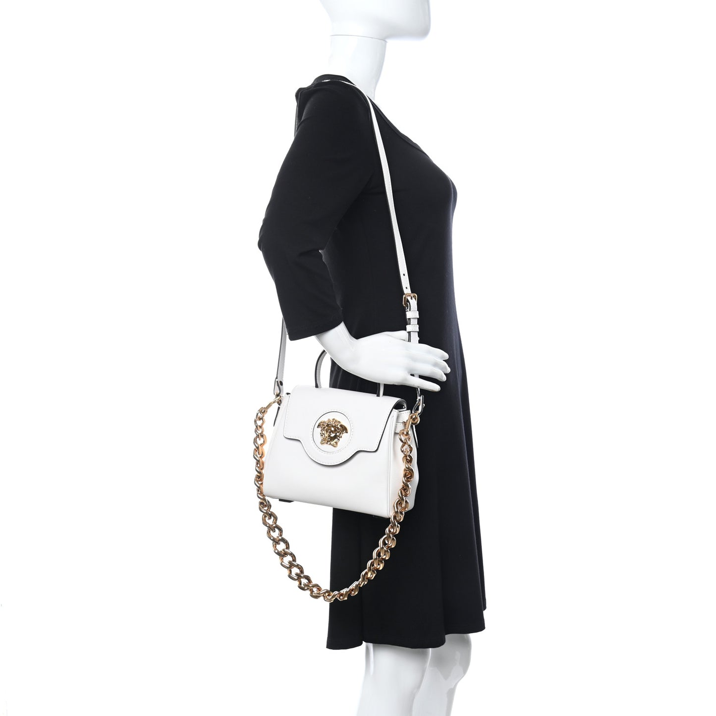 Grained Calfskin Small La Medusa Top Handle Bag Optical White