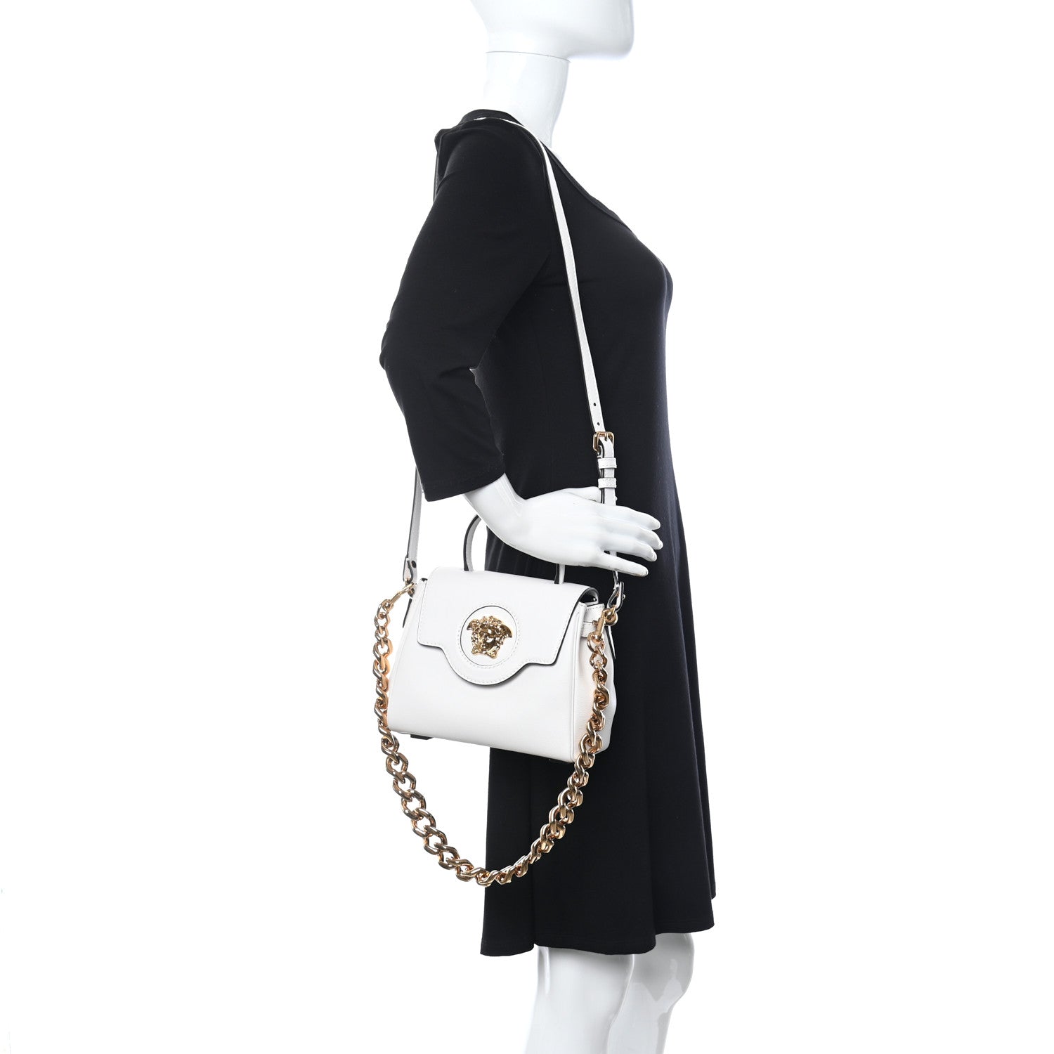 Versace Grained Calfskin Small La Medusa Top Handle Bag Optical White 2 of 10