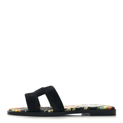 Hermes Suede Goatskin Oran Sandals 35.5 Black 1 of 9