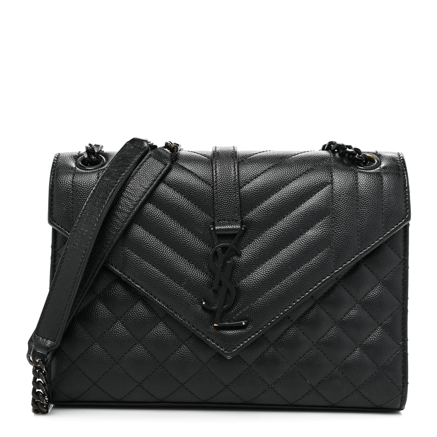 Grain De Poudre Textured Mixed Matelasse Triquilt Medium Monogram Monochrome Satchel Black