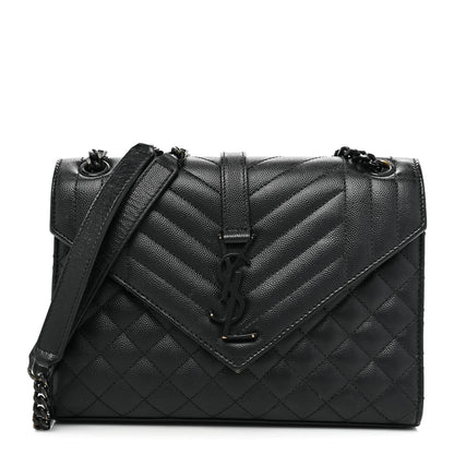 Saint Laurent Grain De Poudre Textured Mixed Matelasse Triquilt Medium Monogram Monochrome Satchel Black 1 of 15