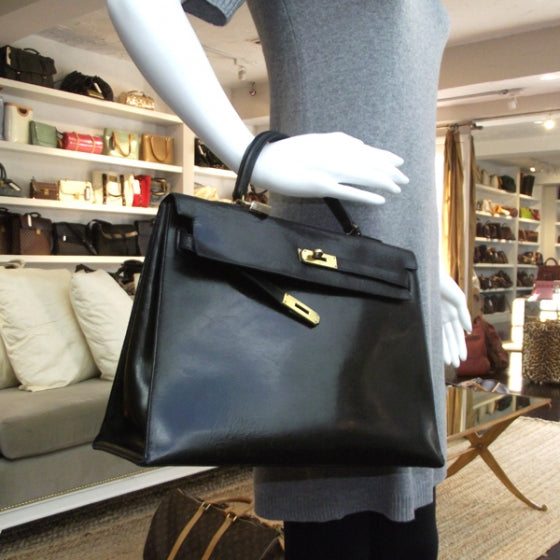 Box Leather Kelly 35 Black