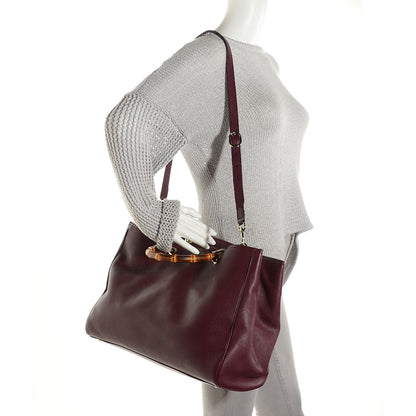 Gucci Calfskin Large Bamboo Shopper Tote Burgundy 2 of 9
