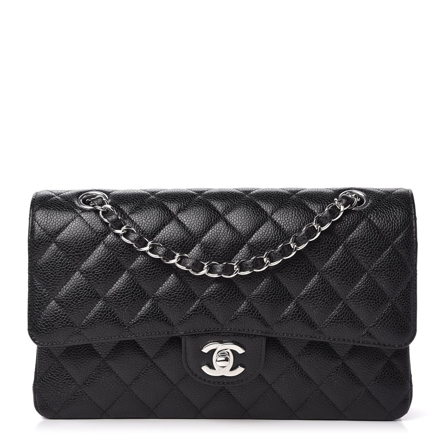 Caviar Quilted Medium Double Flap Black