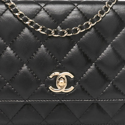 Chanel Shiny Aged Calfskin Enamel Logo Quilted Wallet On Chain WOC Black 8 of 10