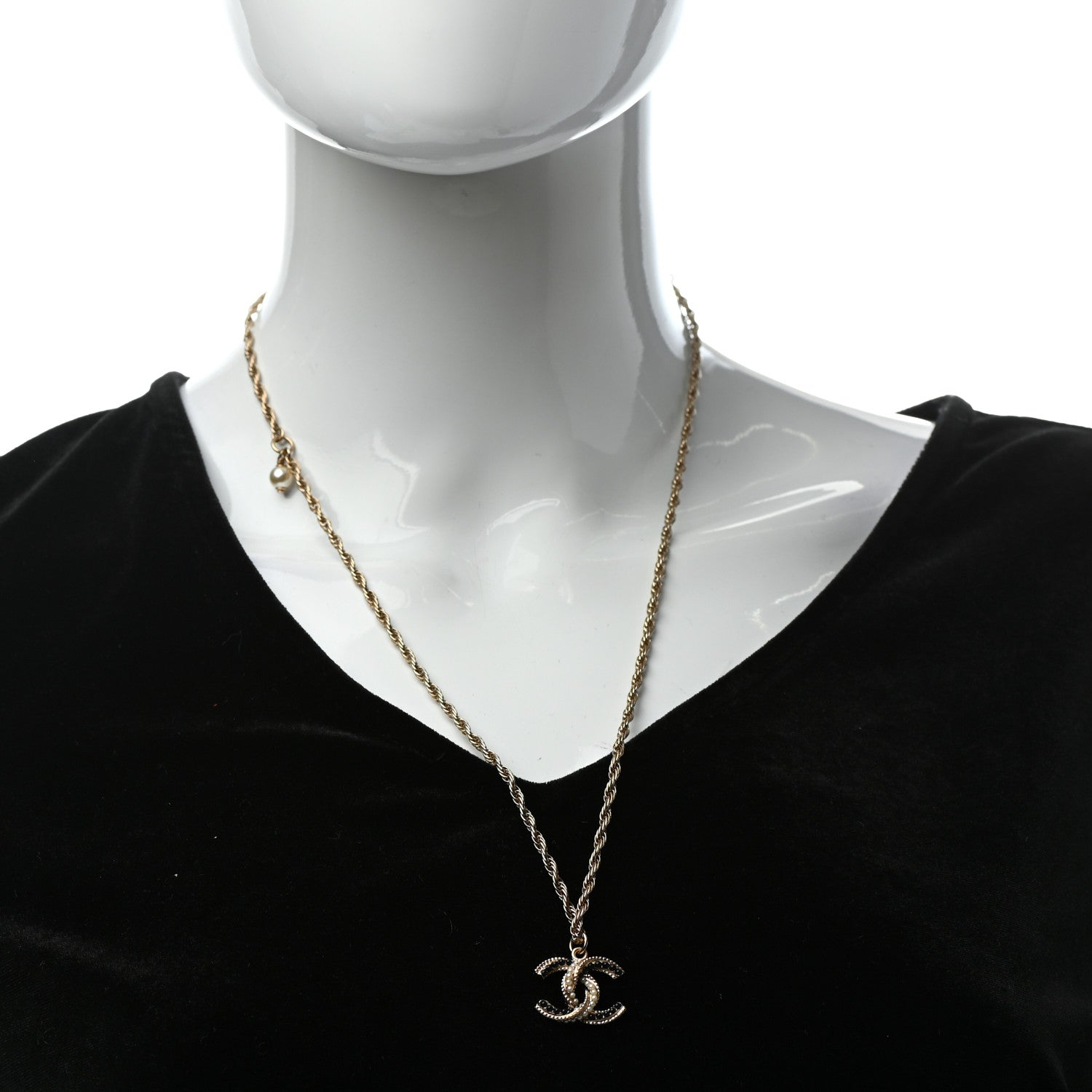 Chanel Resin Pearl Twisted CC Pendant Necklace Gold 2 of 5