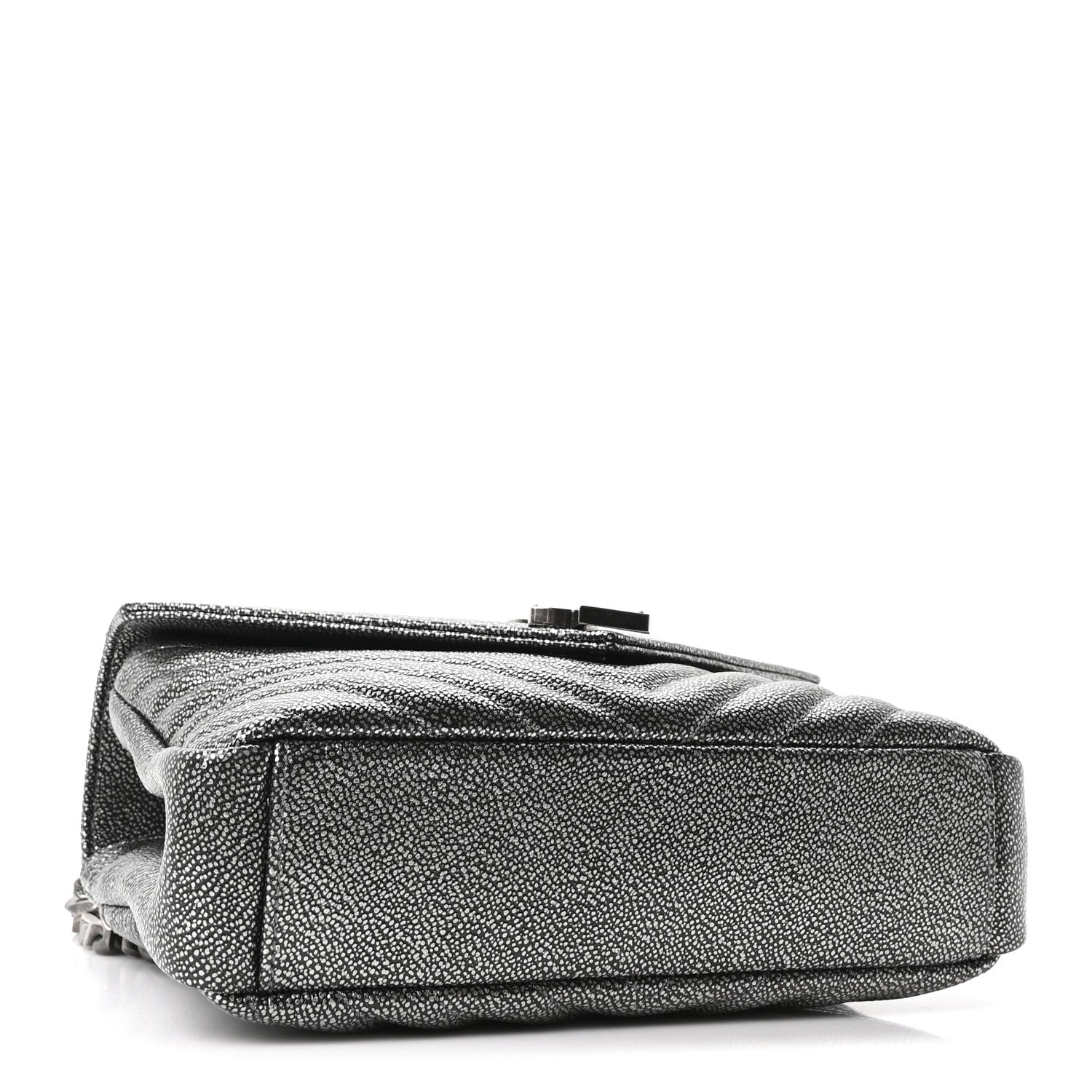 Saint Laurent Metallic Grain De Poudre Matelasse Chevron Monogram Medium College Bag Gunmetal 4 of 10
