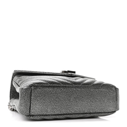 Saint Laurent Metallic Grain De Poudre Matelasse Chevron Monogram Medium College Bag Gunmetal 4 of 10