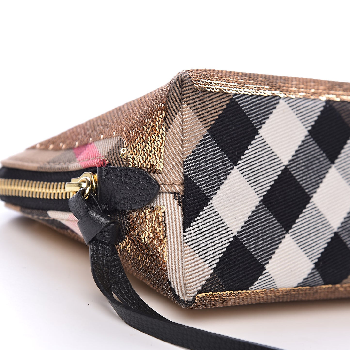 House Check Sequin Peyton Pouch Bag Gold Black