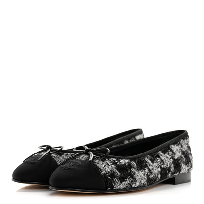 Chanel Wool Cotton Tweed Grosgrain Cap Toe Ballerina Flats 38 Black Gray 4 of 10