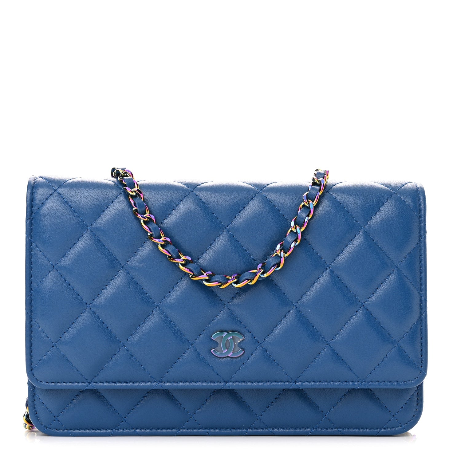 Chanel Lambskin Quilted Wallet On Chain WOC Dark Blue Pink 1 of 12