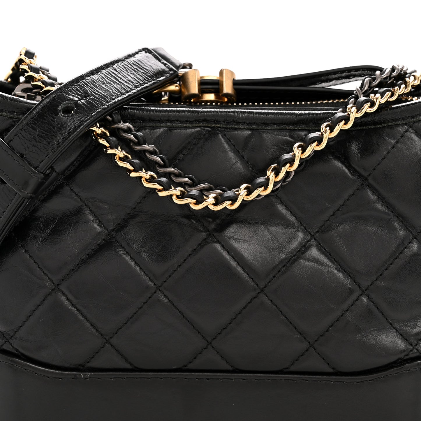 Aged Calfskin Quilted Small Gabrielle Hobo Black