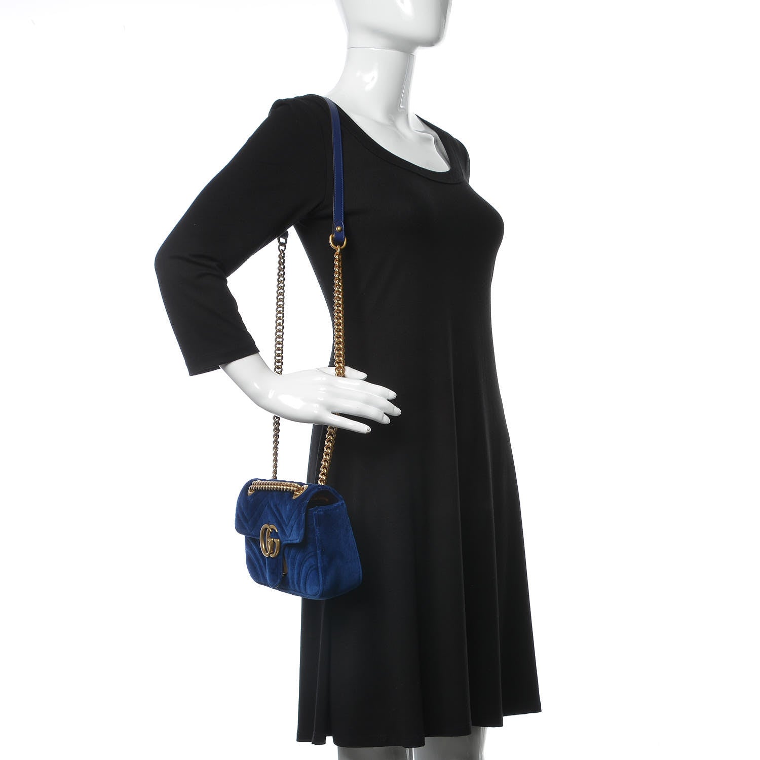 Gucci Velvet Matelasse Mini GG Marmont Shoulder Bag Cobalt Blue 2 of 7