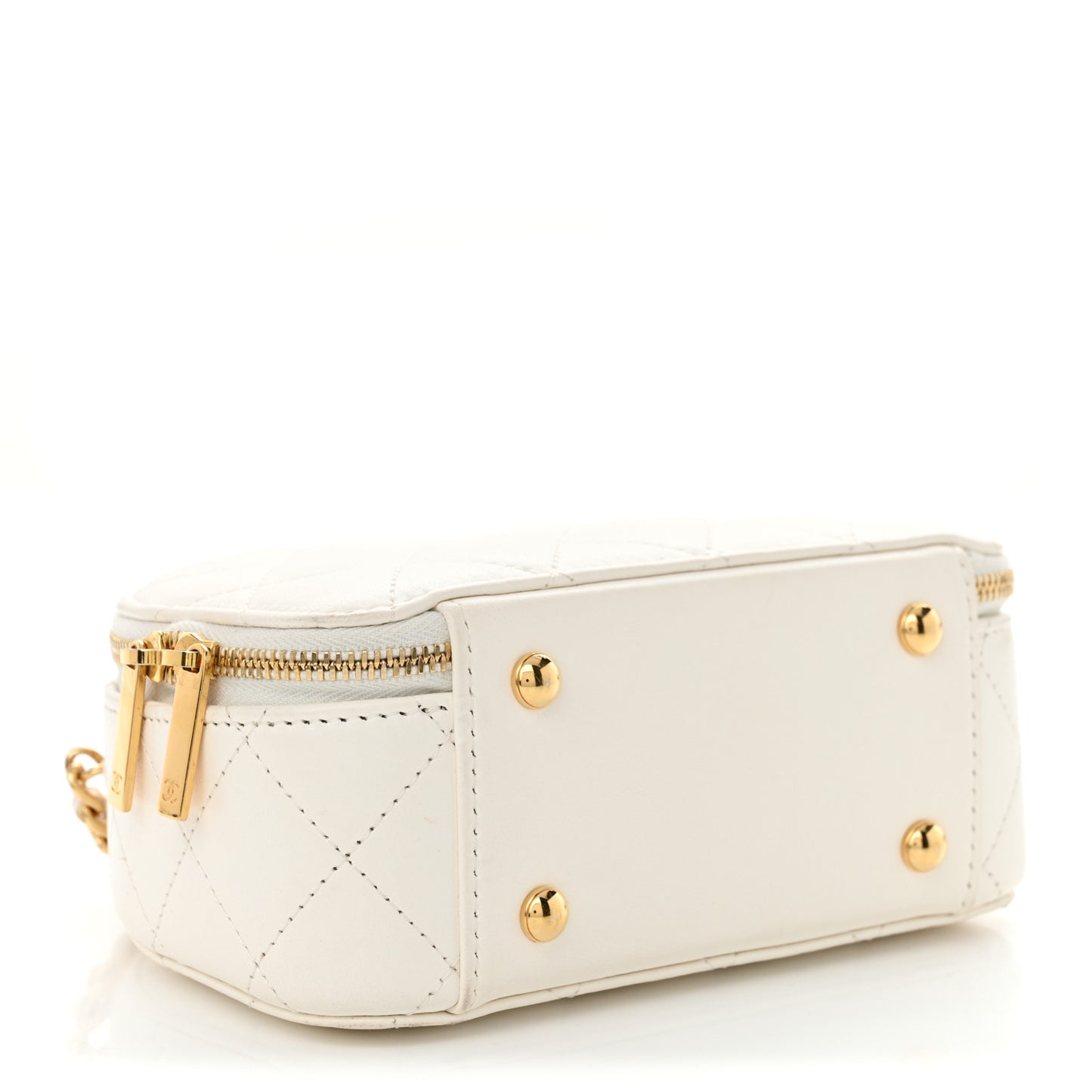 Lambskin Quilted Small Chic Riviera Top Handle Vanity Case White