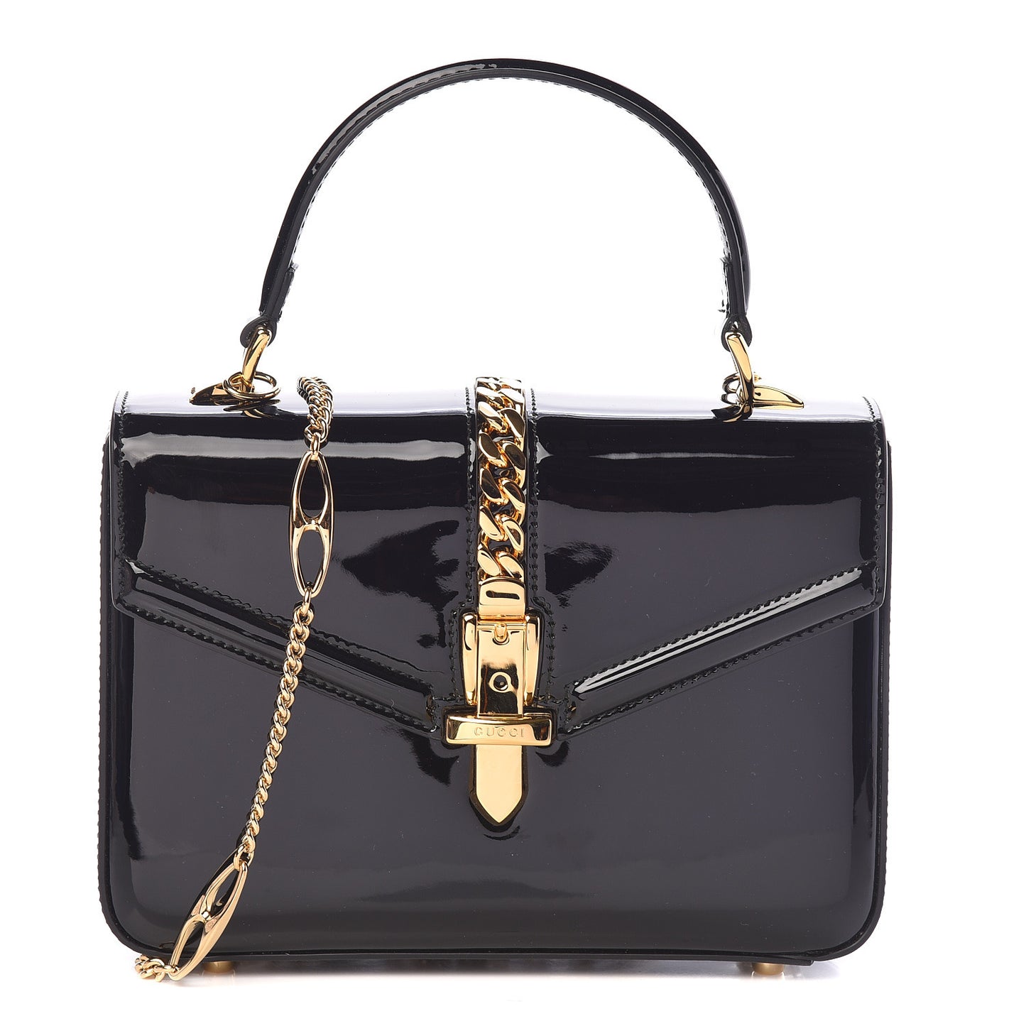 Mousse Top Patent Mini Sylvie 1969 Top Handle Bag Black