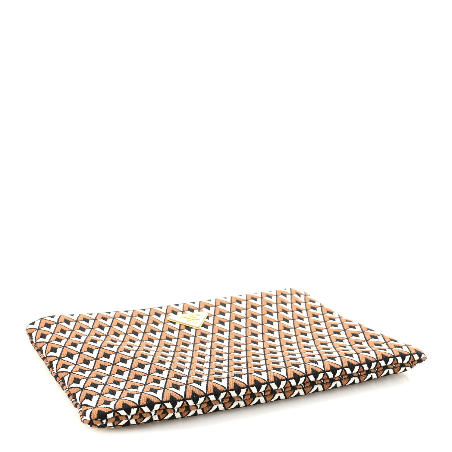 Prada Tessuto Jacquard Printed Large Clutch Brown Black White 4 of 6