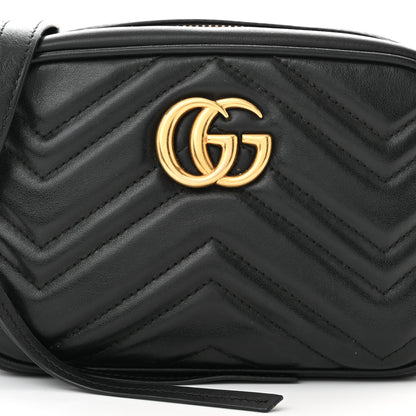 Gucci Calfskin Matelasse Mini GG Marmont Chain Shoulder Bag Black 8 of 12