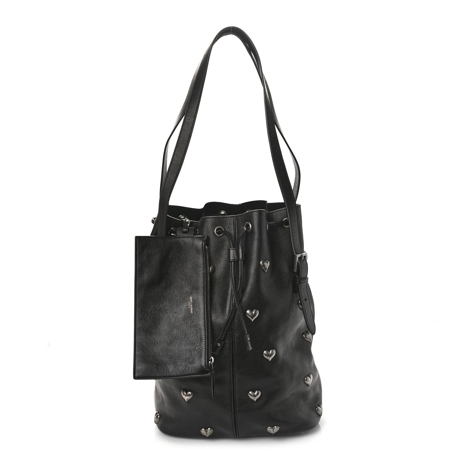 Saint Laurent Lambskin Medium Heart Studded Riva Bucket Bag Black 1 of 9