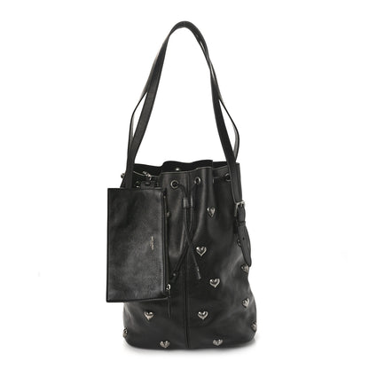 Saint Laurent Lambskin Medium Heart Studded Riva Bucket Bag Black 1 of 9