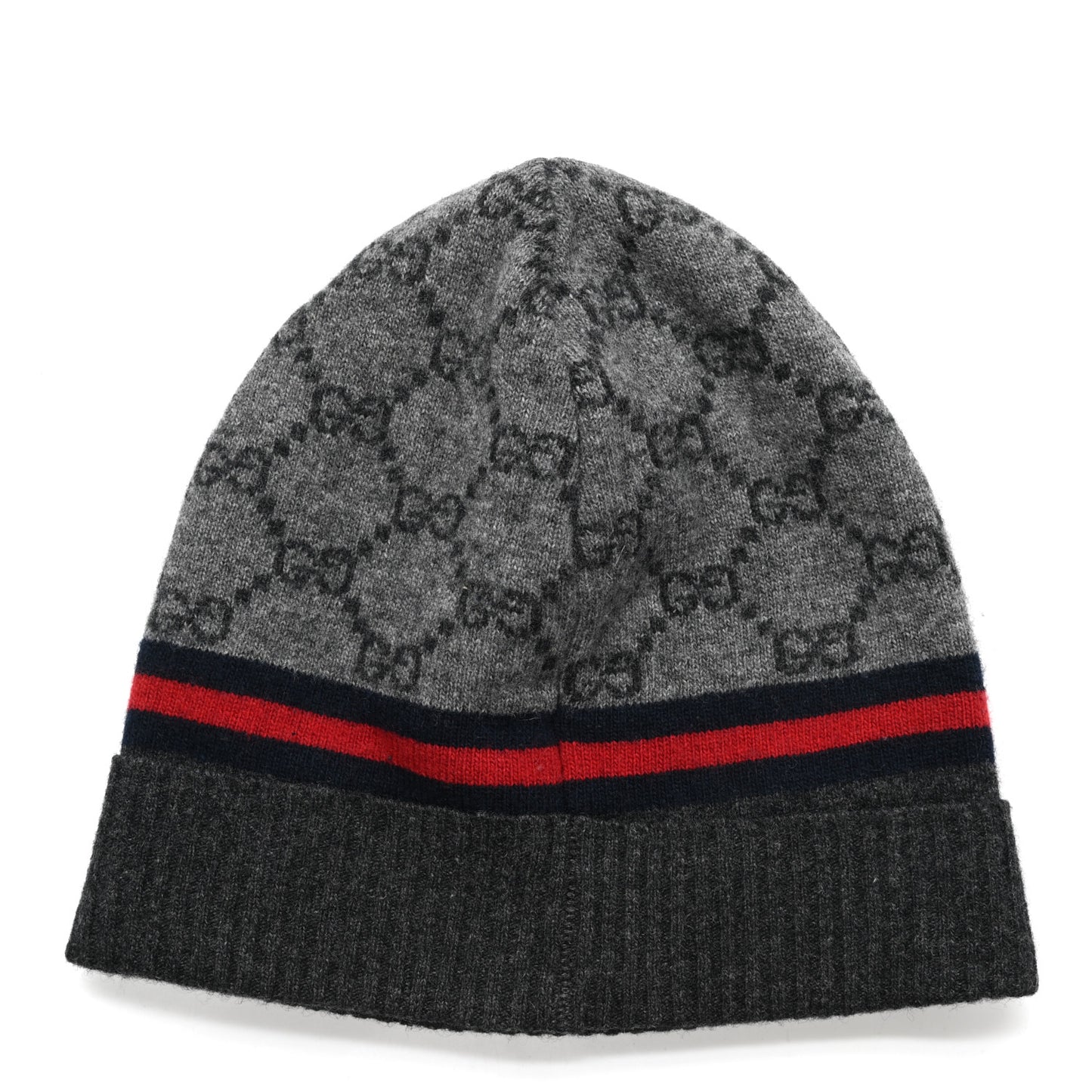 Wool Cashmere GG Monogram Web Arwin Beanie Hat Grey