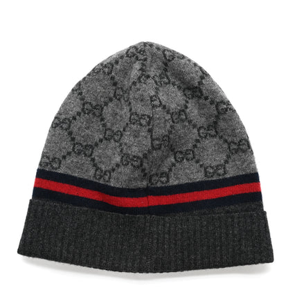 Gucci Wool Cashmere GG Monogram Web Arwin Beanie Hat Grey 3 of 5