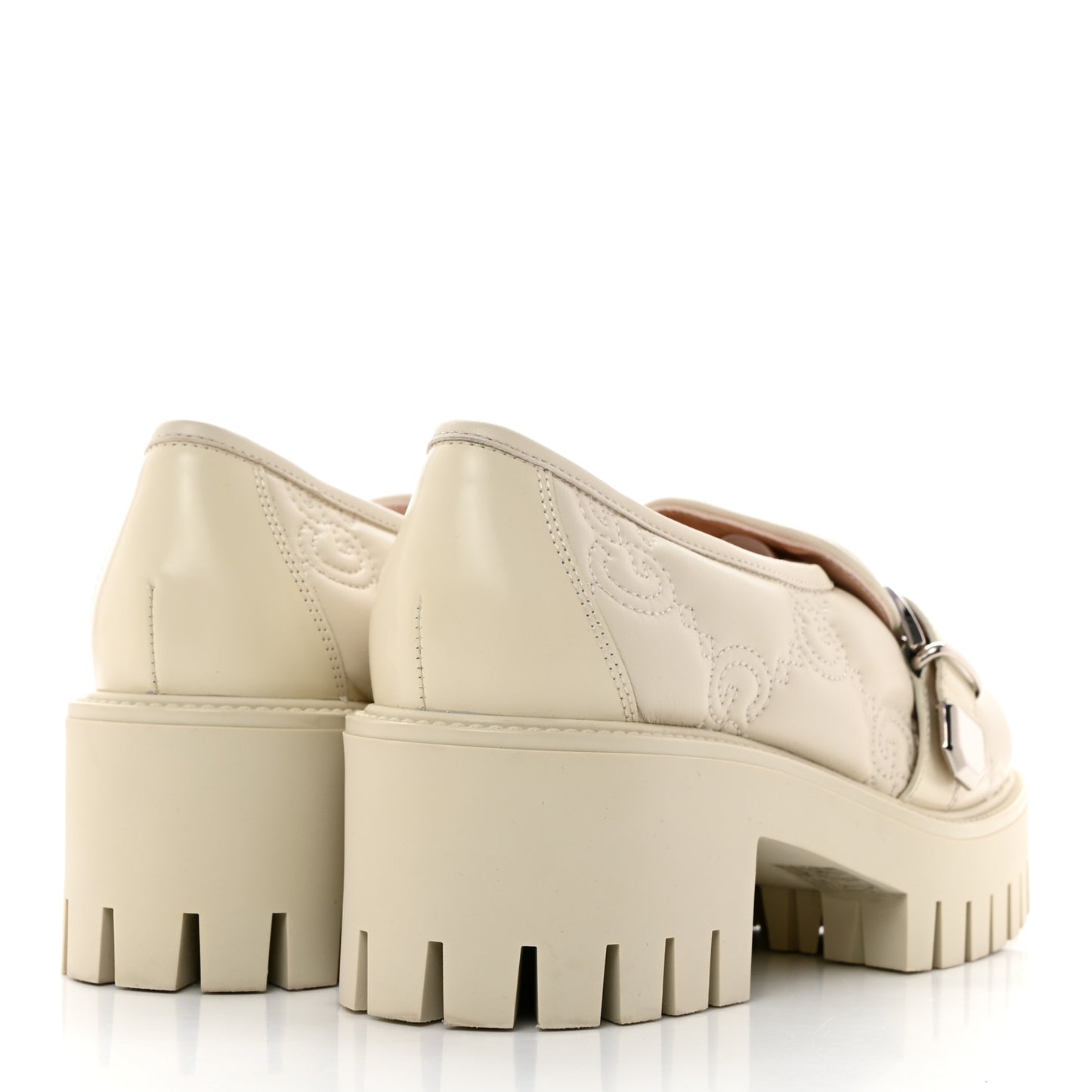 Nappa Cordovan Lux GG Matelasse Buckled Platform Lug Sole 60mm Loafers 38.5 Milk White