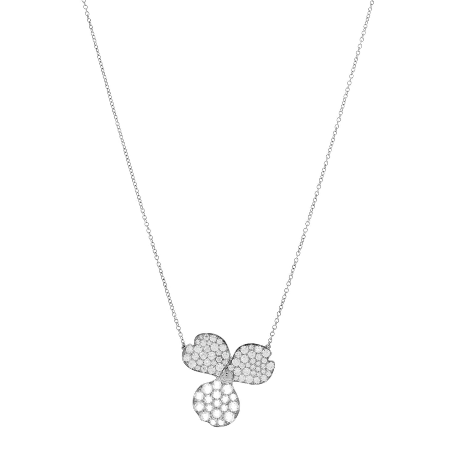 Platinum Diamond Large Paper Flowers Pave Pendant Necklace