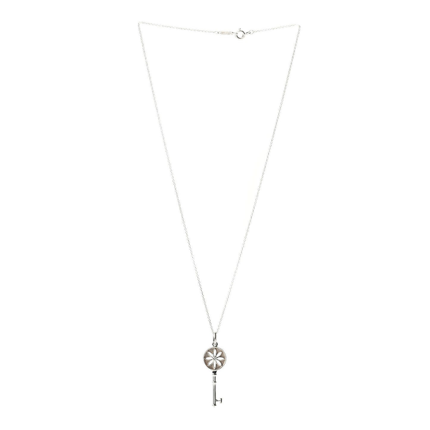 Sterling Silver Diamond Small Daisy Key Pendant Necklace